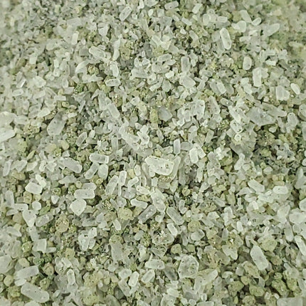 Verdant Waters bath soak texture showing mineral crystals and botanical blend